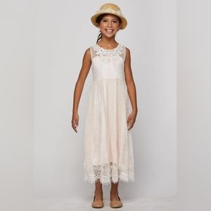 GIRLS LONG LACE DRESS WITH 3D FLOWERS BY CINDERELLA COUTURE